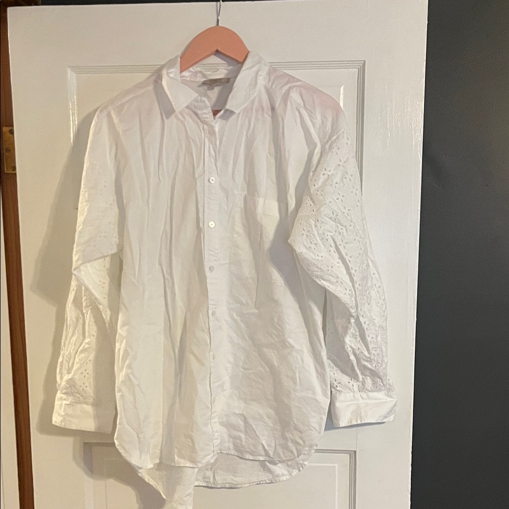 Women’s Loft Eyelet Sleeve Oversized Oxford Shirt